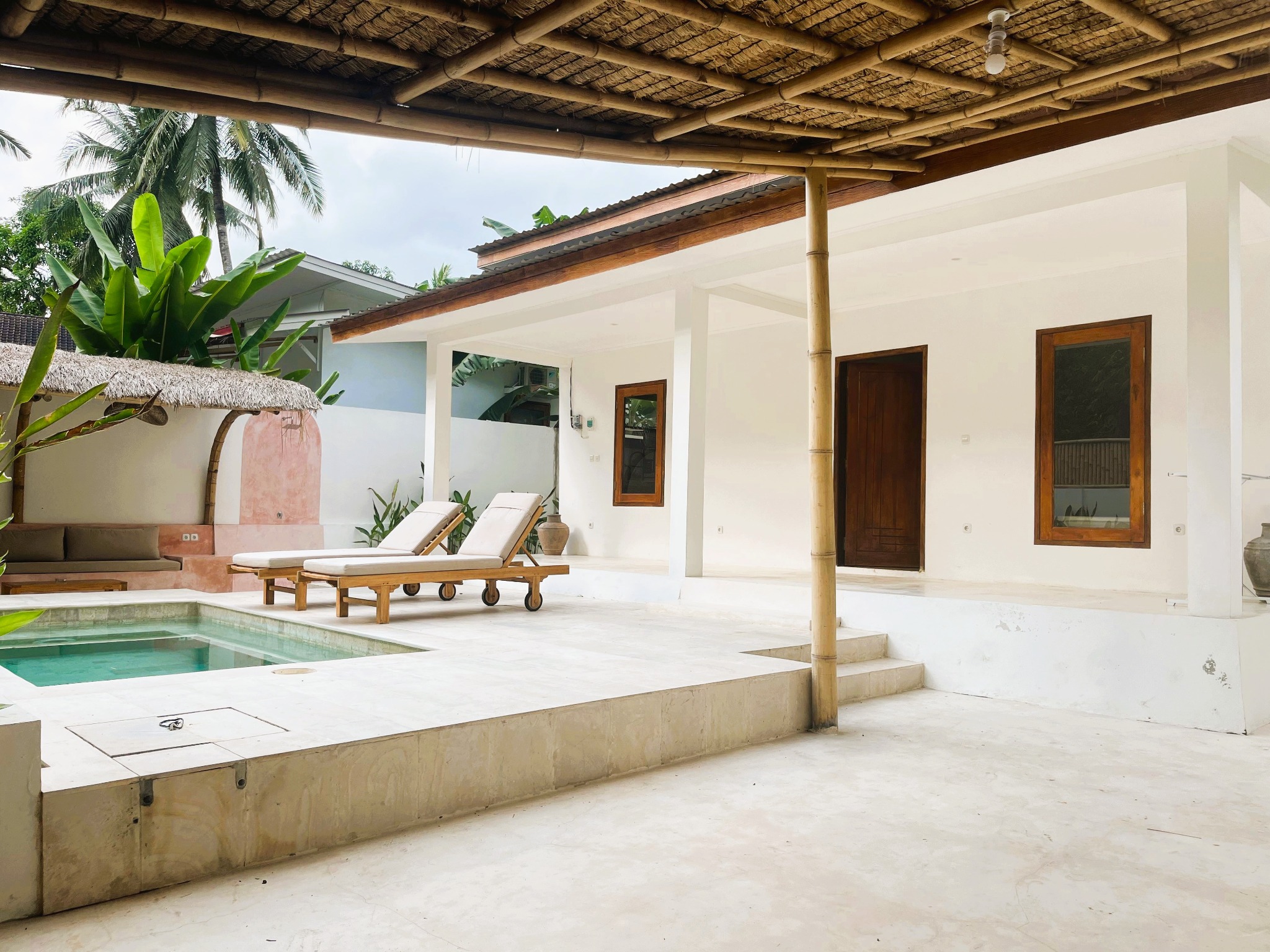 Bright private courtyard and villa entrance